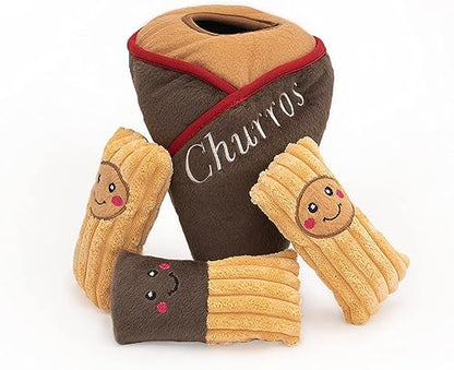 ZippyPaws Burrow- Interactive Dog & Puppy Toys for Boredom, Stimulating Pet Products to Keep Them Busy, Hide & Seek Plush Dog Puzzle, Enrichment Squeaky Toy, for Small & Medium Dogs- Churro Cone - style: Churro Cone