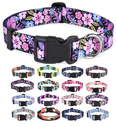 Dog Collar with Bohemia Floral Tribal Geometric Patterns - Soft Ethnic Style Collar Adjustable for Small Medium Large Dogs(Floral Pink,XS) - color: Floral Pink, size: XS (Neck 7.9-11.8", Width 5/8")
