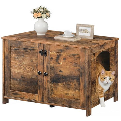 HOOBRO Litter Box Enclosure, Cat Litter Box Furniture with Removable Divider, Large Hidden Litter Box Furniture, Wooden Cat House, End Side Table, 31" L x 17.5" W x 19.7" H Rustic Brown BF03MW01G2 - color: Rustic Brown