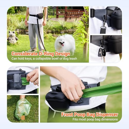2 In 1 Dog Treat Pouch for Training, Upgrade Treat Pouch for leash with Removable Clip on Silicone Treat Bag & Built-in Poop Bag Dispenser,Waist Belt Fanny Pack for Pet Puppy Training Walking Hiking