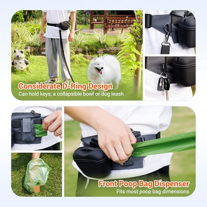 2 In 1 Dog Treat Pouch for Training, Upgrade Treat Pouch for leash with Removable Clip on Silicone Treat Bag & Built-in Poop Bag Dispenser,Waist Belt Fanny Pack for Pet Puppy Training Walking Hiking