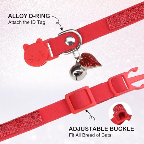 Rhinestone Cat Collar Breakaway with Bell, Diamond Cat Collar with Safety Buckle Quick Release for Girl Boy Small Kitten Pets Puppy,Cute Soft Female Male Cat Collars, Christmas 8-12" - color: Red-2 (1 Pack), size: 8"-12" Cats / Mini Dogs