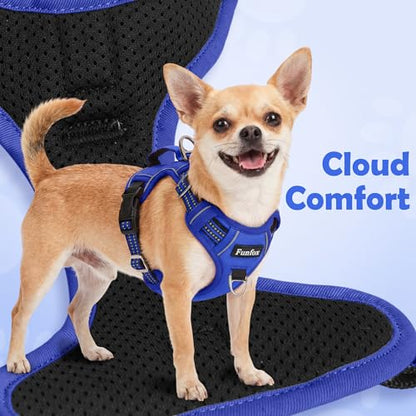 Funfox Dog Harness Medium No Pull, Adjustable 2 Clips Anti-Pull Vest with Practical Handle, Breathable Padded Pet Harness Designed for Small/Large Breeds, Reflective Training Walking Blue M - color: Blue, size: Medium