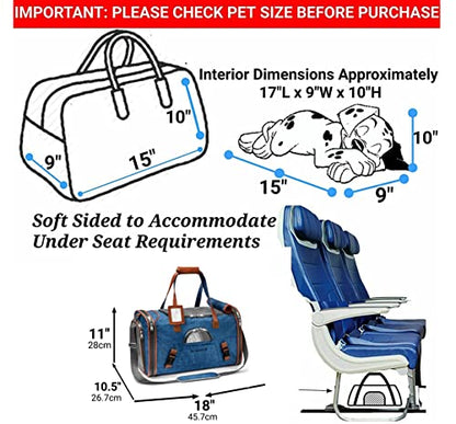 Mr. Peanut's Airline Approved Soft Sided Pet Carrier, Low Profile Gold Series Tote, Premium Brand Self Locking Zippers, Under Seat Compatibility, Plush Faux Fleece Bedding with a Sturdy Plywood Base - color: Deja Blue