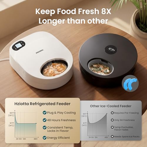 Refrigerated Automatic Cat Feeder Wet Food with Semiconductor Cooling, No Ice Packs 48H Fresh Keeping, Removable Dual-Section Tray, 4-Meal Timer for Portion Control, Work Schedules & Weekend Travel