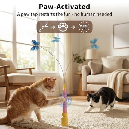 Interactive Cat Toys for Indoor Cats, Automatic Cat Wand Toy Enrichment for Bored Kitten, Spin Butterfly with Self-Holding Suction Base, Rechargeable Electric Moving Feather Stimulating Toy