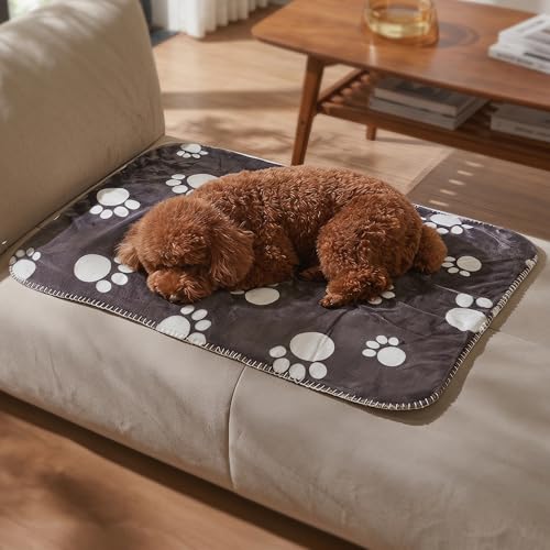 Waterproof Small Dog Blanket, Paw Print Soft Puppy Blanket,Washable Furniture Protector, Dog Blanket for Car,Reversible Sherpa Fleece Couch Cover for Small Pets - color: Dark Grey Paw, size: 20x30 Inches