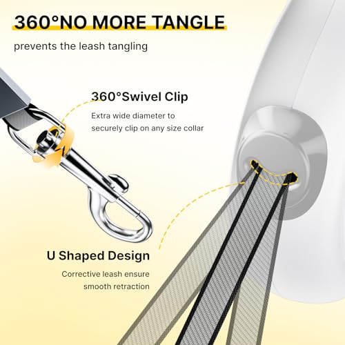 10Ft Auto-Brake Retractable Dog Leash for Small Medium Dogs Light Weight 360° Tangle-Free Strong Nylon Tape and Ergonomic Anti-Slip Soft Handle One-Handed Brake - size: 10 Ft Auto-Brake Retractable Dog Leash