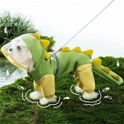 Waterproof Dog Raincoat, Dinosaur Design, Full Body Protection with Elastic Trousers, for Small Dogs (Green, Large) - color: Green, size: Large