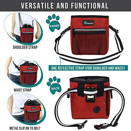 PetAmi Dog Treat Pouch, Pet Treat Pouch for Training, Dog Walking Bag Holder for Kibbles, Pet Food Toy, Dog Trainer Essentials Supplies, Poop Bag Dispenser, 3 Ways to Wear (Red) - color: Heather Red