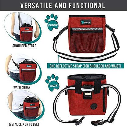 PetAmi Dog Treat Pouch, Pet Treat Pouch for Training, Dog Walking Bag Holder for Kibbles, Pet Food Toy, Dog Trainer Essentials Supplies, Poop Bag Dispenser, 3 Ways to Wear (Red) - color: Heather Red