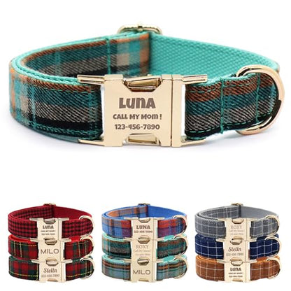 Custom Dog Collar with Name and Phone Numbers - Personalized Laser-Engraved Plaid Polyester Collar with Metal Buckle and D-Ring (Style-B, M (11-16 Inches)) - color: Style-B, size: M (11-16 Inches)