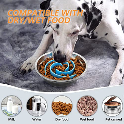 Slow Feeder Dog Bowls Insert, Animire Soft Silicone Slow Eating Dog Food Bowl for Small, Medium and Large Dogs, Compatible with Regular and Elevated Bowls - color: Blue, size: S