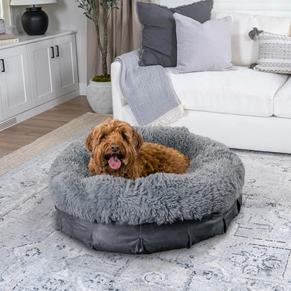Best Friends by Sheri Ultra Calming Pouf Bed, Orthopedic Round Dog Bed for Joint Support, Faux Fur, Washable Cover, Tan, Medium, 30"x30" - color: Gray, style: Medium