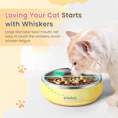 Pawaii Small Dog Bowls, 12 oz. Food Water Bowl Designed for Puppies and Cats with Non-Slip Rubber Base, Upgraded Metal Insulated, Double Stainless Steel Bowls, Cheese Yellow - color: Cheese Yellow, size: 12oz