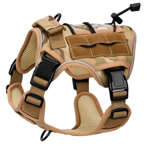 Heavy-Duty Tactical Dog Harness for Large Dogs, No Pull Adjustable Reflective Pet Vest with Molle System, K9 Military-Grade Control for Service Training, Outdoor & 10+ Breeds, Desert Camo, Small - color: Desert Camo, size: S: Neck: 14-19'', Chest: 20-26''