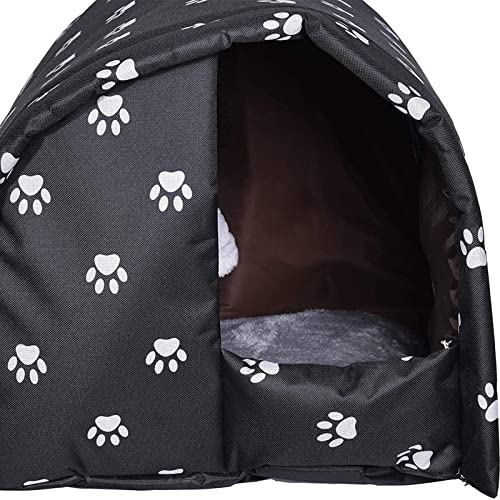 Outdoor Cat House Weatherproof, Thicken Warm Foldable Feral Cat Shelter with Windproof Loop, Winter Pet Cave Tent Bed for Outside Cats & Small Dogs (Black, 18''x16''x14'')