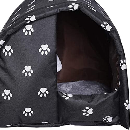 Outdoor Cat House Weatherproof, Thicken Warm Foldable Feral Cat Shelter with Windproof Loop, Winter Pet Cave Tent Bed for Outside Cats & Small Dogs (Black, 18''x16''x14'')