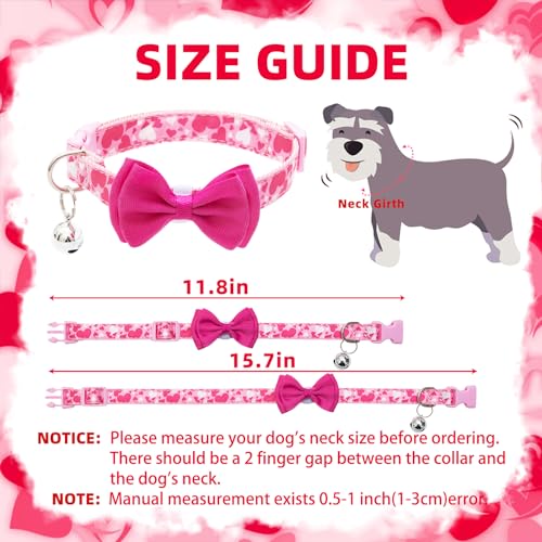 PUPTECK Bowtie Dog Collar with Bell 2 Packs, Adjustable Cute Puppy Collar, Sweet Gift for Small Dogs Pets 11.8-15.7 in - color: Pink, size: 11.8-15.7 in