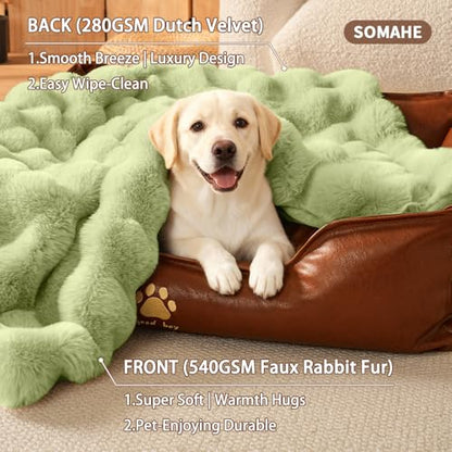 Dog Blanket, Reversible Sherpa & Bubble Fleece Pet Throw, Ultra-Soft Plush for Medium Dogs, Machine Washable, Anti-Static, Warm & Cozy, 39"×31" Inch Green - color: Green, size: 39"L x 31"W Inches