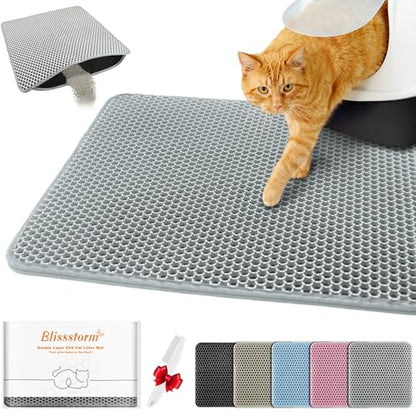 Waterproof Cat Litter Mat, Double Layer EVA, Odor-Free Large Grid, Urine Proof, Easy Cleanup (Gray, 12 x 12) - color: Gray
