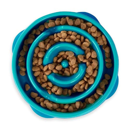 Outward Hound Fun Feeder Dog Bowls, Slow Feeders for Dogs, Medium/Mini, Turquoise and Orange