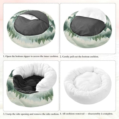 Round Cat Bed Dog Bed,20in Forest Washable Non-Slip Bottom Soft Pet Bed for Small Medium Dogs and Cats - size: 20in