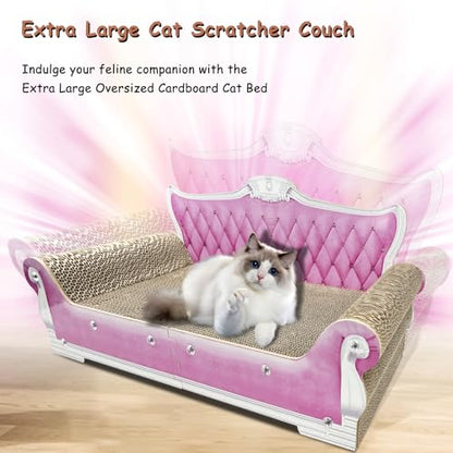 Luxury Cardboard Cat Scratcher Sofa Bed, Couch Shaped Scratching Board with Catnip, Scratcher for Indoor Cats, Large Pink - color: Pink Sofa