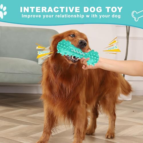 Dog Teeth Cleaning Toy for Training, Playing, Chewing - Squeaky Toys for Aggressive Chewers - Toothbrush Stick Bone for Medium Large Dogs (Blue) - size: Blue
