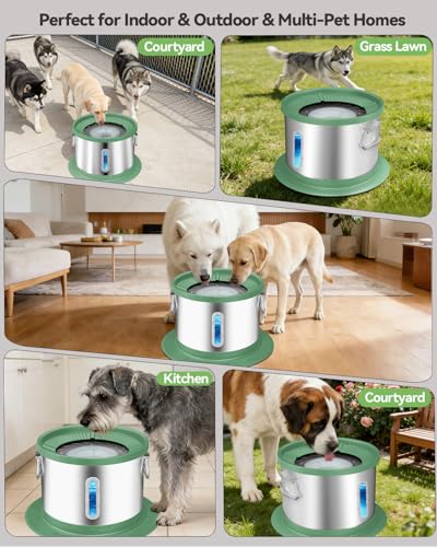 UPSKY 14L No Spill Dog Water Bowl, Stainless Steel Spill Proof Dog Bowl with Water Window, Dual-Suction Anti-Slip Large Capacity Slow Drinking Bowl with Floating Disk for Large Dogs & Messy Drinkers - color: Deep Green