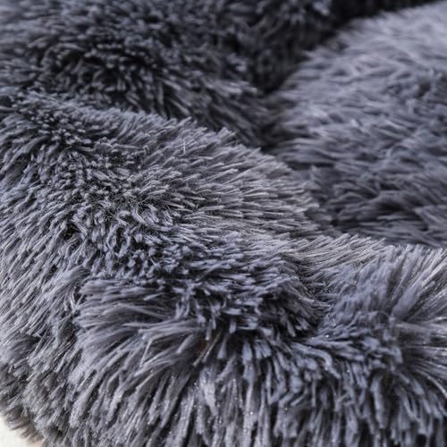 Calming Cat Bed for Indoor Cats & Small Dogs, Pet Bed for Puppies Rabbit,Machine Washable Non-Slip Donut Sofa for 6.5lbs Pet，Plush Dark Gray Cama para Gatos，Dark Gray