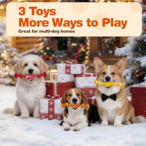 FOFOS Dog Chew Toys for Aggressive Chewers, 3 Pack Rubber Dog Rope Toys, Tough Toys for Boredom Relief and Cleaning Teeth, Indestructible Tug of War Toys for Small Medium Dogs