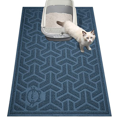 UPSKY Cat Litter Mat, Litter Trapping Mat Soft on Kitty Paws, Large Litter Box Mat 35" x 24" Scatter Control for Indoor Cats Waterproof and Extra Large Pretty Litters Carpet - color: D-Blue