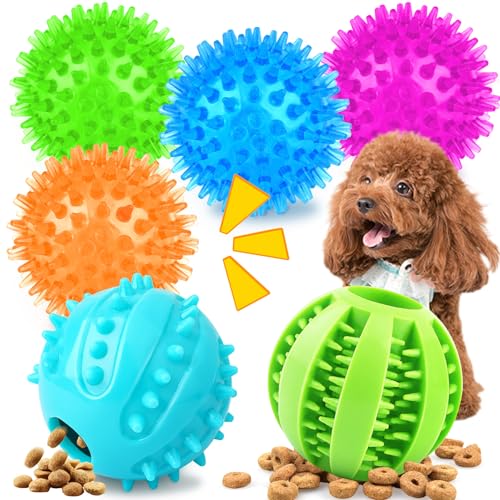 Puppy Toys for Teething, 6 Pack Interactive Dog Toys, 2.5" Squeaky Dog Balls and Treat Balls, Dog Chew Toys for Intellect Training, Small to Medium Breed