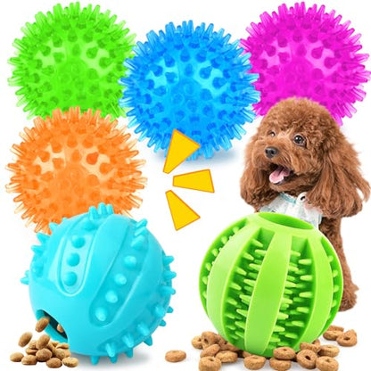 Puppy Toys for Teething, 6 Pack Interactive Dog Toys, 2.5" Squeaky Dog Balls and Treat Balls, Dog Chew Toys for Intellect Training, Small to Medium Breed