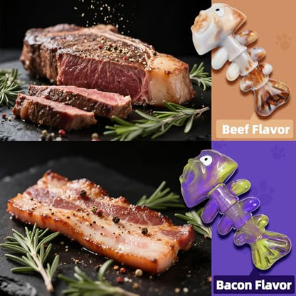 Dog Chew Toy Durable and Indestructible,Fishbone ShapeDog Chew Bones for MiddleLarge Dogs, Bacon Flavored, Keeps Dogs Busy Purple - color: Bacon-flavored (purple)