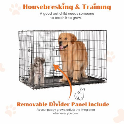 Sweetcrispy 42 Inch Dog Crate, Medium Large Crates Double Door Folding Metal Wire Dog Cage with Plastic Leak-Proof Pan Tray, Pet Kennel for Indoor, Outdoor, Travel - size: 42.5"L x 26.8"W x 29.1"H, style: Double Door
