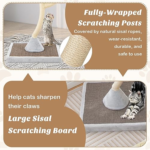 PETSITE 70" Tall Cat Tree, Cat Tower with Scratching Posts and Board, Multi-Level Cat Tower for Large Cats 20 lbs+ with 3 Cozy Perches and Dangling Balls, Modern Cat Tree for Indoor Cats Large Adult - color: Grey