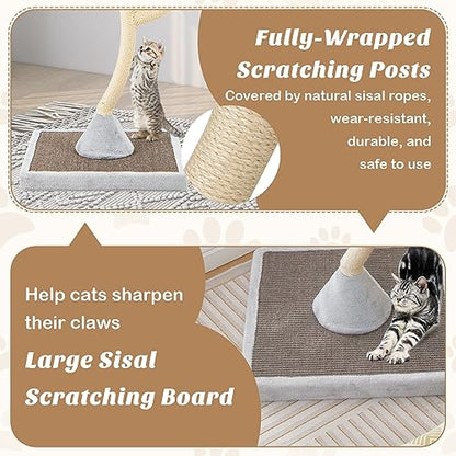 PETSITE 70" Tall Cat Tree, Cat Tower with Scratching Posts and Board, Multi-Level Cat Tower for Large Cats 20 lbs+ with 3 Cozy Perches and Dangling Balls, Modern Cat Tree for Indoor Cats Large Adult - color: Grey