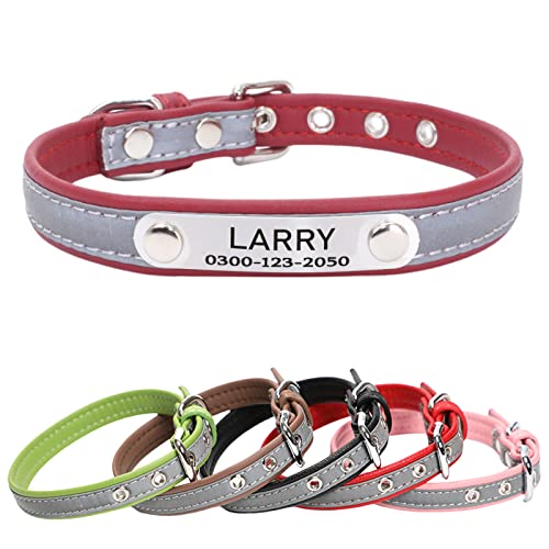 Personalized Reflective Dog & Cat Collar with Silent ID Tag, Custom Engraved Pet Name & Phone Number, Ultra Soft Microfiber, No-Jingle Safety Collar for Small Medium Large Dogs - color: Red, size: L: 14-18" (Fit 22-51 lb)