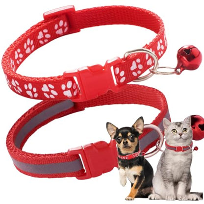 Red Small Dog Collar with Bell, 2-Pack Female Cat Collars with Bell, Reflective Strip Dog Bells Collar Nylon Adjustable for Puppy XXS XSmall Small Girl Dogs Kitten, X-Small - color: Reflective Red