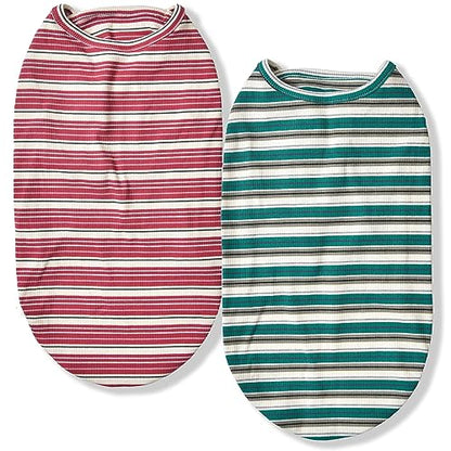 Dog Shirts Vest Cotton Striped T-Shirt, Sleeveless Stretchy Pet Clothes for Small Dogs, 2-Pack Soft Breathable Puppy Tank Top Cat Tee (XX-Large, Pine Green,Plum Red) - color: Pine Green,Plum Red, size: XX-Large