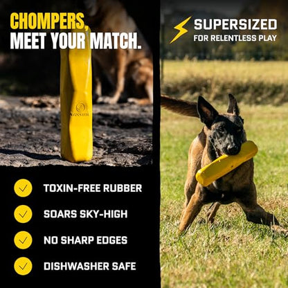 Giant XL Virtually Indestructible Dog Stick - Lifetime Guaranteed - Tough, Durable Toy for Aggressive Chewers - Safe Non-Toxic Natural Rubber - Chew & Tug - Large - 12"x2.5", Heavy 2.25lbs