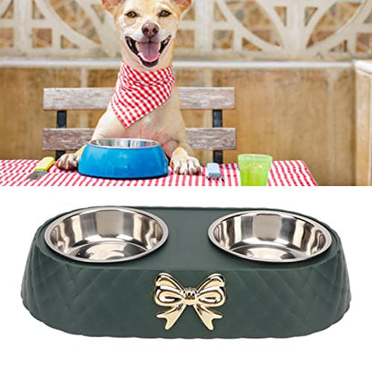 Generic Durable Stainless Steel Double Pet Feeding Bowls, Non Slip Mats Prevent Slip, Safe Material for Small to Medium Dogs Cats (Dark Green) - color: Dark Green
