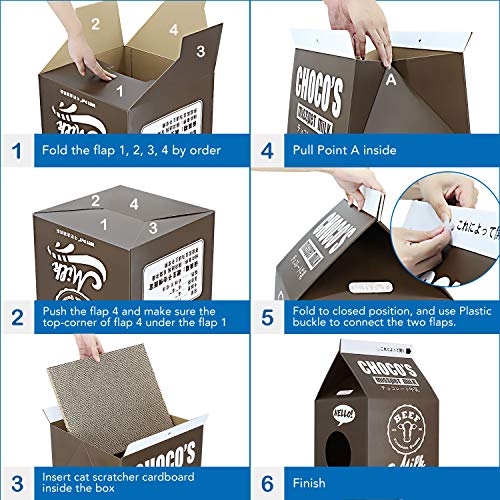 Cardboard Cat House with Scratch Pad, Corrugated Kitten Hideaway Cave, Cute Cats Condos Box, Milk Box Shape Cat Scratching House Bed, Black - color: Black Milk Box