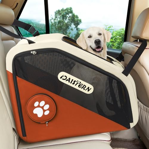 Collapsible Dog Crate for Travel, Portable Pet Crate for Small & Large Dogs, Soft-Sided Car Kennel with Heavy-Duty Metal Frame, Mesh Windows, Feeding/Comfort Access for Backseat Trunk Brown - color: Brown