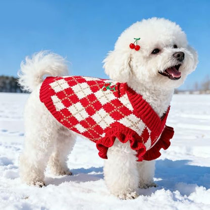 BAEJMJK Cute Cherry Small Dog Sweater Soft Girl Dog Clothes Turtleneck Warm Pet Puppy Knitted Pullover Princess Dogs Cats Outfits(Red Cherry A,X-Large) - color: Red Cherry A, size: X-Large