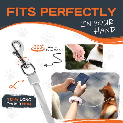 UFO Retractable Dog Leash Hands Free Wearable Laisse Chien with Poop Bag Holder One-Handed Brake Pause Lock 360° Tangle Free 10 ft Strong Nylon Tape Dog Leash for Up to 66lbs Medium Small Dogs - color: Orange