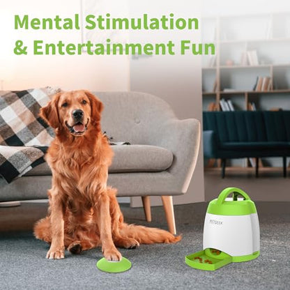 PETGEEK Automatic Dog Treat Dispenser with Button - Puzzle Memory Training Feeder, Pet Geek Button Treat Food Dispensing Toys Interactive, Iq Training Dog Feeder (Green) - color: Green 2
