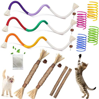 Cat Toys Chew Ropes, Silvervine Sticks Catnip Rope Toys with Refillable Natural Catnip for Cats Dental Care, Safe Teeth Cleaning Toy for Indoor Cat Kitty Kicker Toy Interactive Catnip Kitty Toys - color: 12PCS